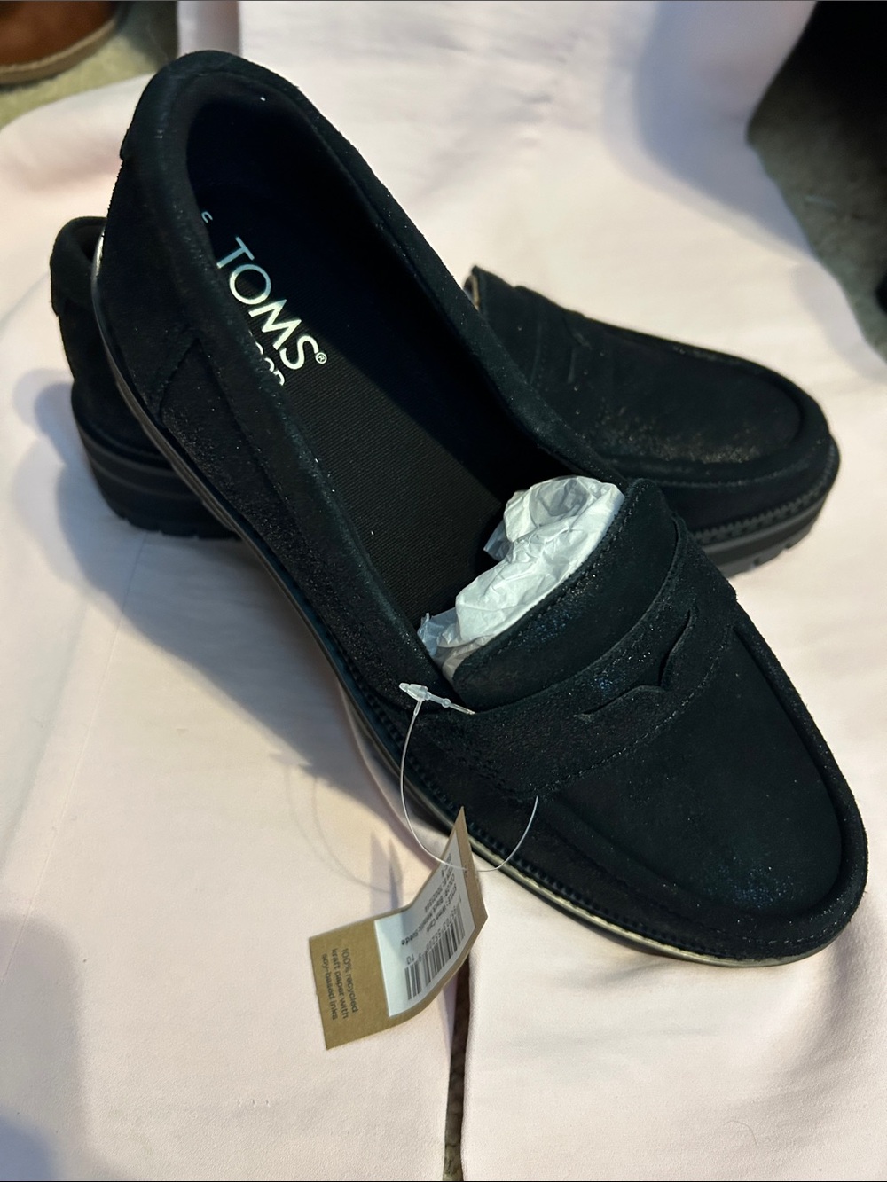TOMS Black Suede Penny Loafers